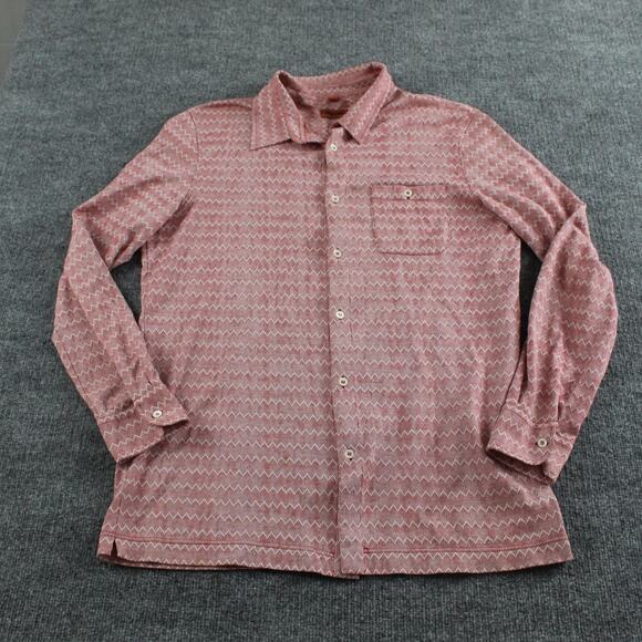 Missoni Shirt Mens Medium Zigzag Button Front Red White Long Sleeve Cotton - Picture 1 of 8